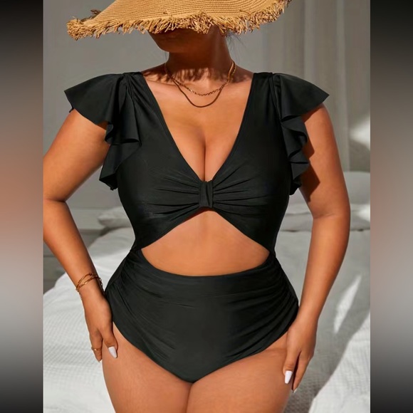 Boho cutout front butterfly sleeve one piece swimsuit